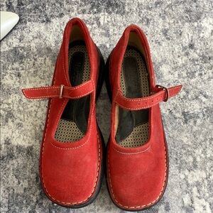 Red Suede Mary Jane Shoes